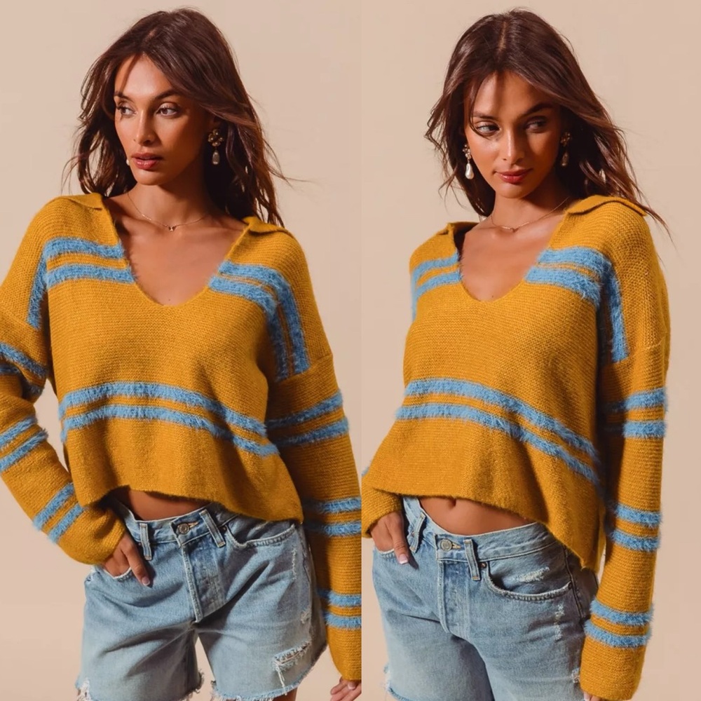 Mustard and Blue Striped Sweater